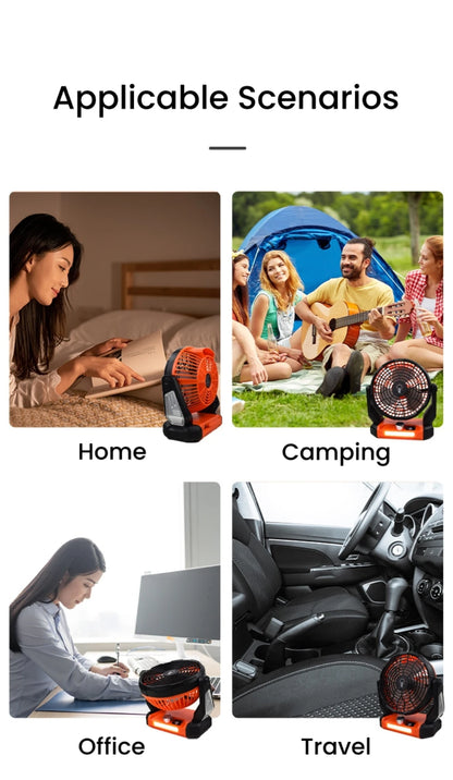 Quiet Camping Rechargeable Fan with LED Light